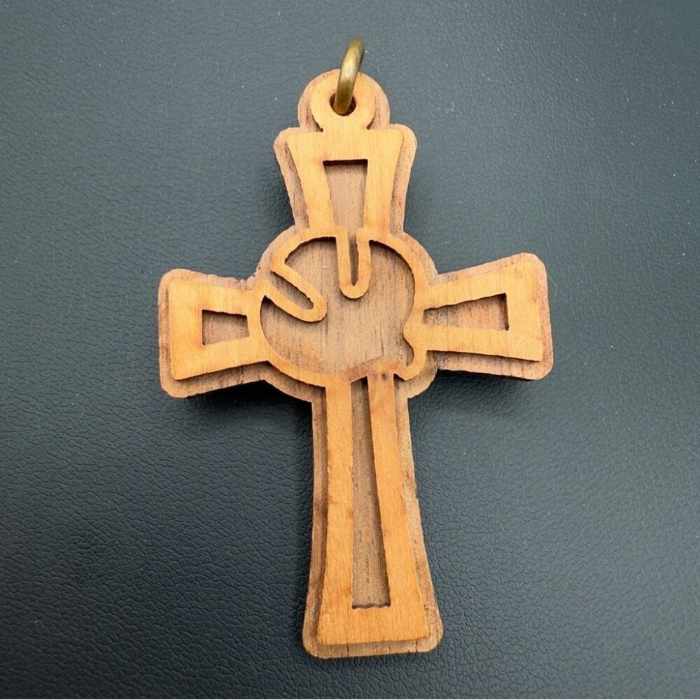 Carved Wooden Cross Pendant